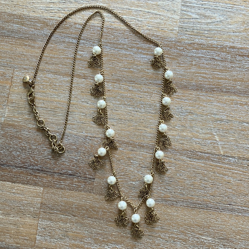 J. Crew Gold-Tone Chain Necklace with Cream Pearl Beads